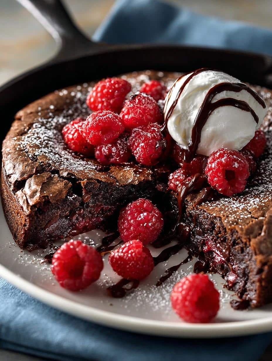 Chocolate Raspberry Skillet Brownie