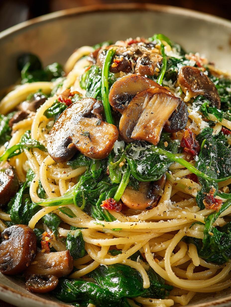 Delicious Spinach Mushroom Pasta in 25 Minutes - Spinach Mushroom Pasta - additional detail