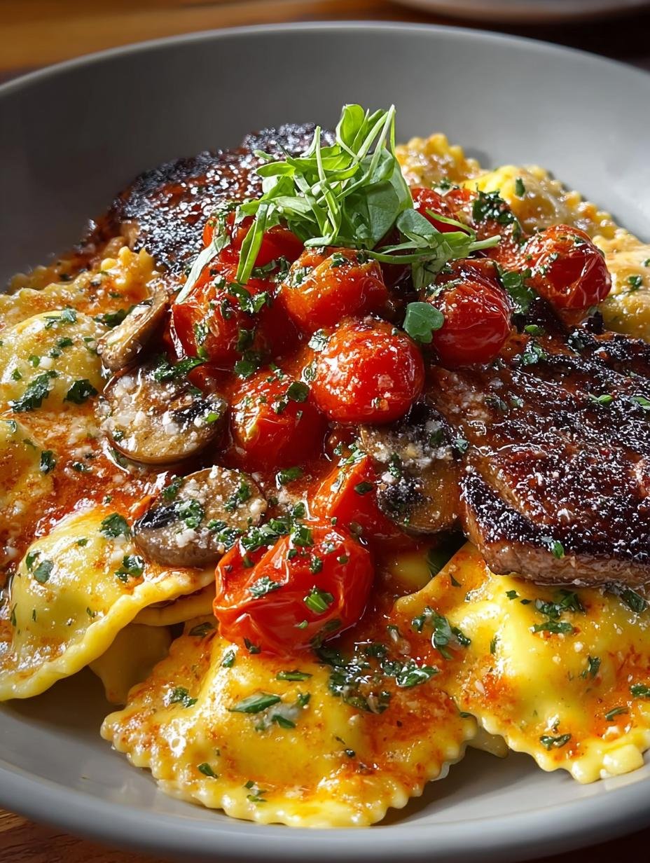 Creamy Tomato Mushroom Ravioli