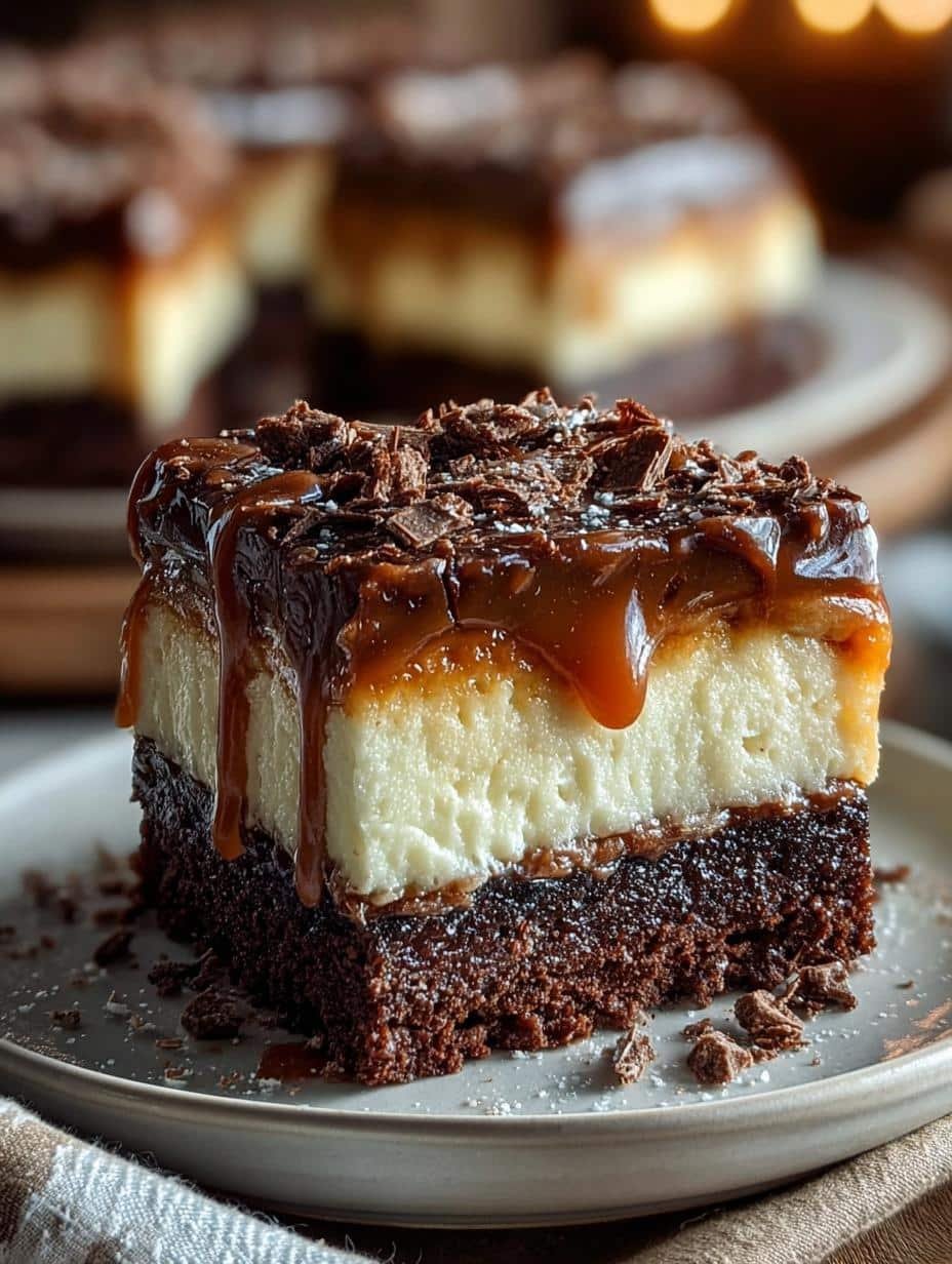 Decadent Caramel Brownie Cheesecake: 3 Layers of Bliss - Decadent Caramel Brownie Cheesecake - additional detail