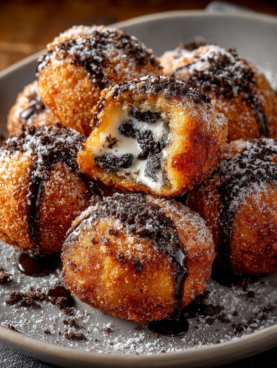 Irresistible Deep Fried Oreos served warm with powdered sugar and sauces