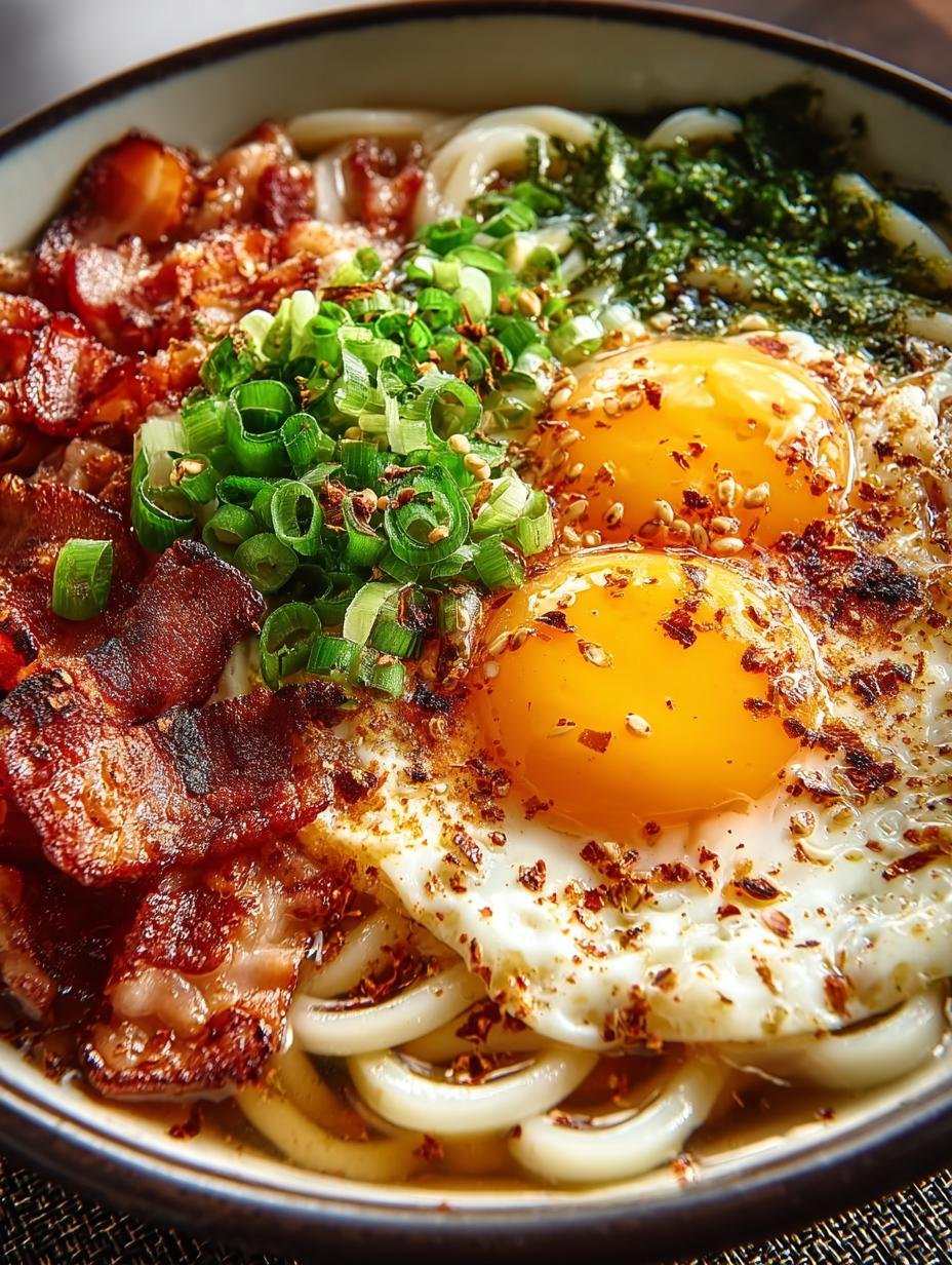 Delicious Egg Bacon Breakfast Udon for a Hearty Start - Egg Bacon Breakfast Udon - main visual representation