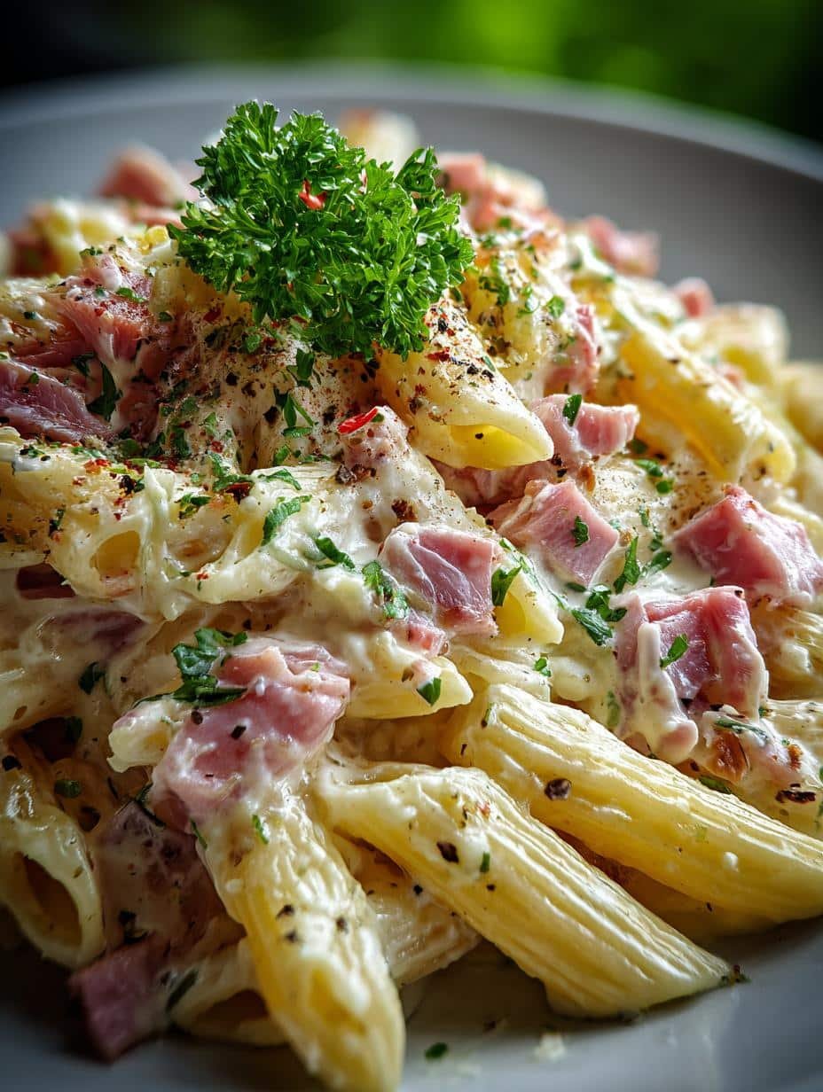 Delicious Leftover Ham Creamy Pasta in 25 Minutes - Leftover Ham Creamy Pasta - main visual representation