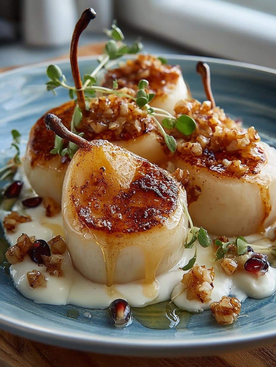 Delightful Pan Seared Pears with Honey-Yogurt Sauce - Pan Seared Pears with - main visual representation