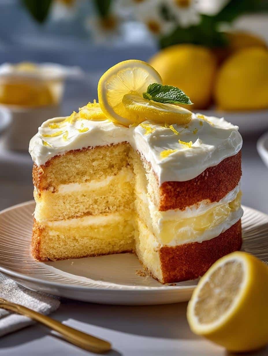 Delicious Lemon Layer Cake with Cream Cheese Frosting - Lemon Layer Cake with - additional detail